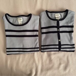 ❤️2 piece Liz Baker Navy Striped Cardigan w/ matching top, great for layering